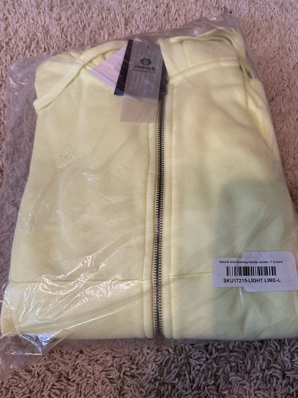 NWT MONO B LIME ZIP HOODIE